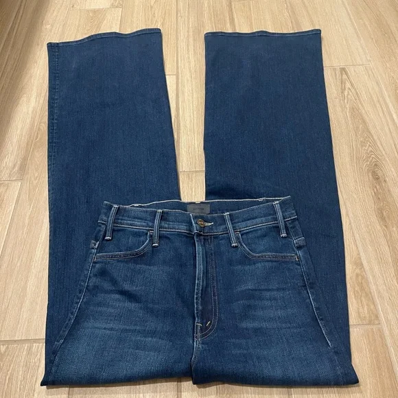 Mother The Hustler Roller Heel High Waisted Wide Leg 70’s Blue Jeans 33” Sz 26/4 - Picture 6 of 16